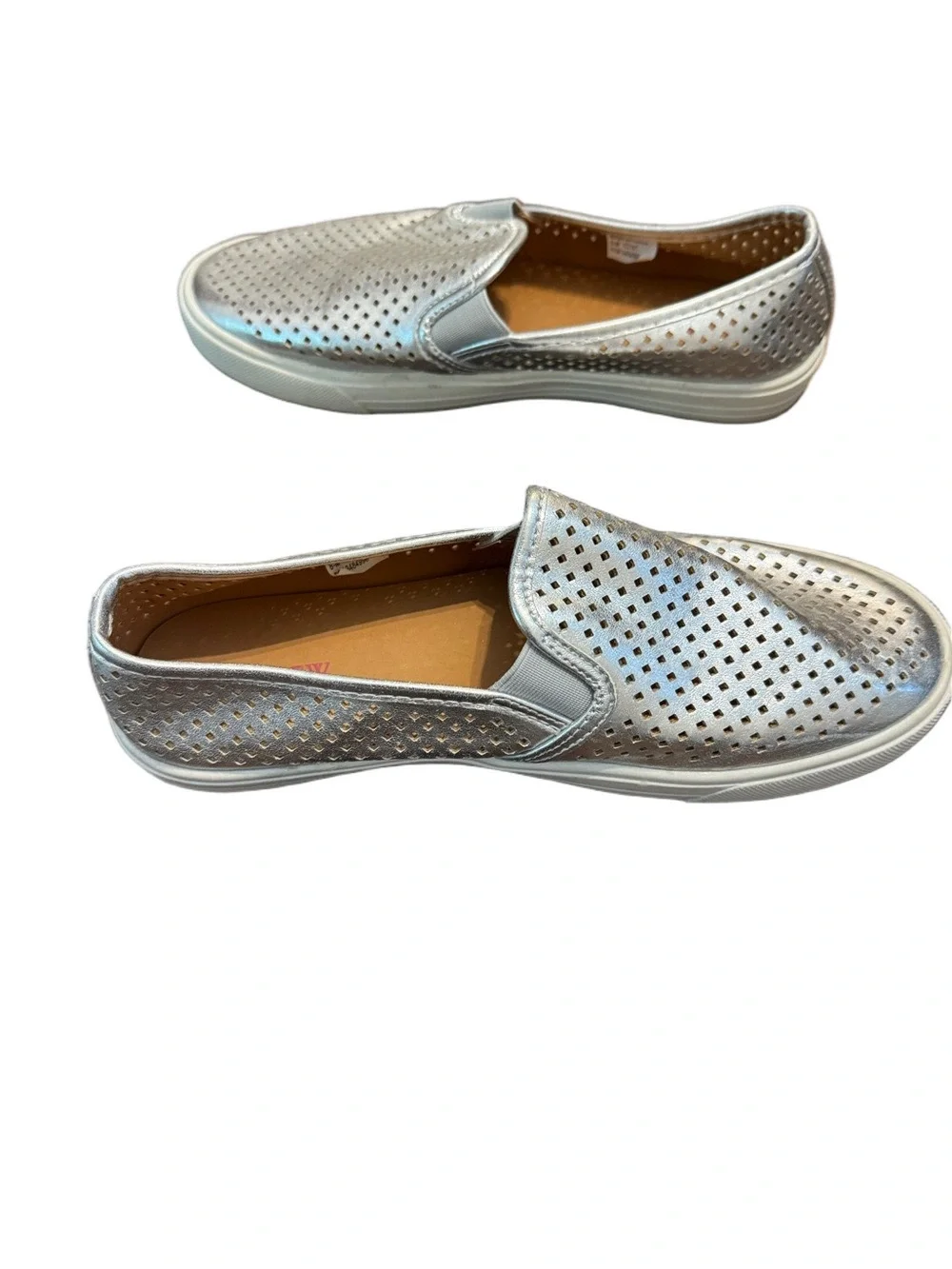 J. Crew Metallic Silver Perforated Slip-On Sneakers Size 8